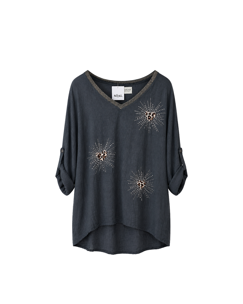 BLUSA ALGODON SATINADO CORAZONES PEDRERIA