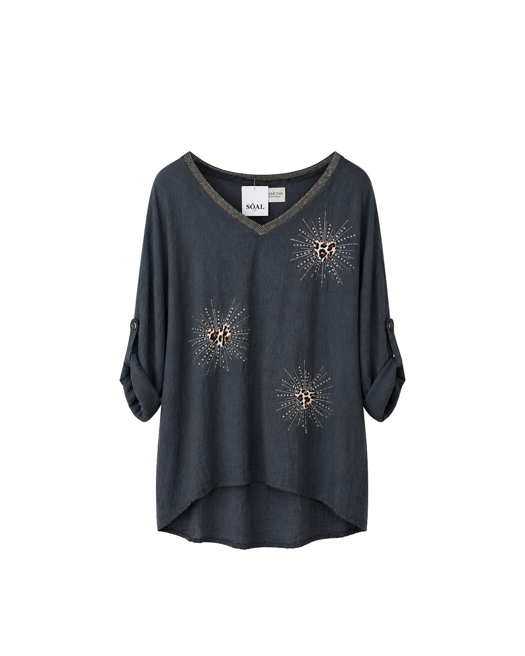 BLUSA ALGODON SATINADO CORAZONES PEDRERIA