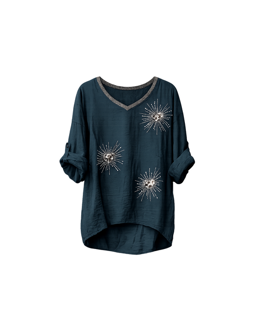 BLUSA ALGODON SATINADO CORAZONES PEDRERIA