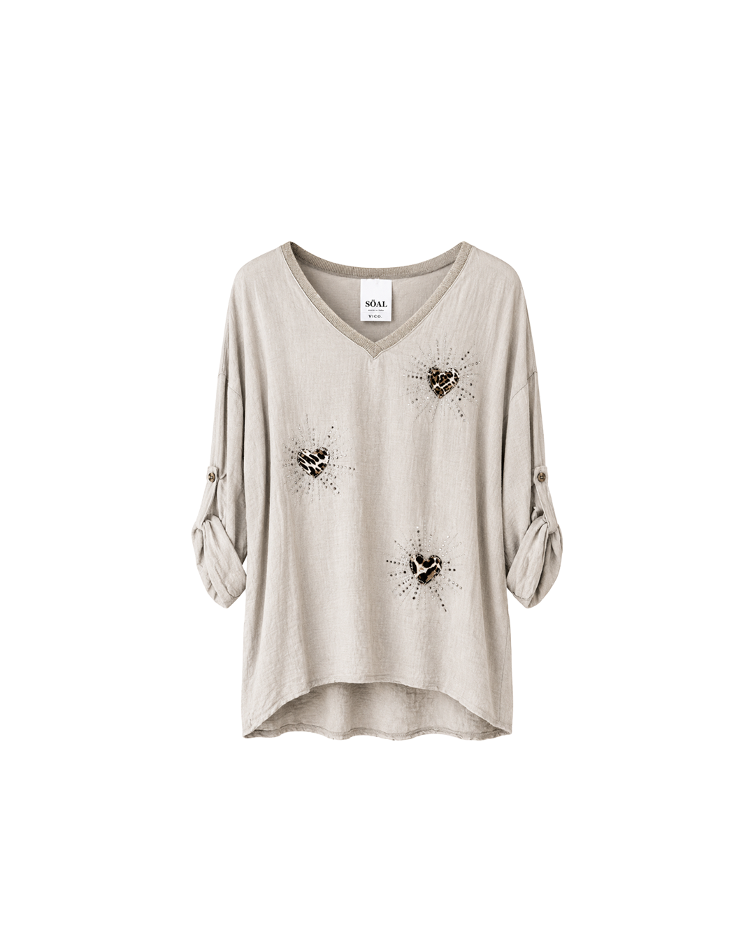 BLUSA ALGODON SATINADO CORAZONES PEDRERIA