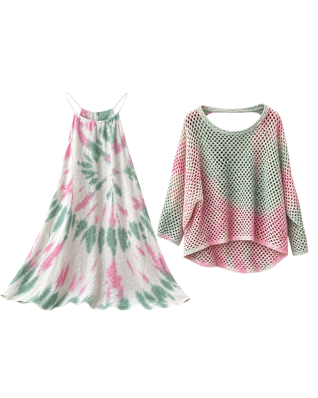 SET DE VESTIDO  LINO TIE DYE /CROCHET